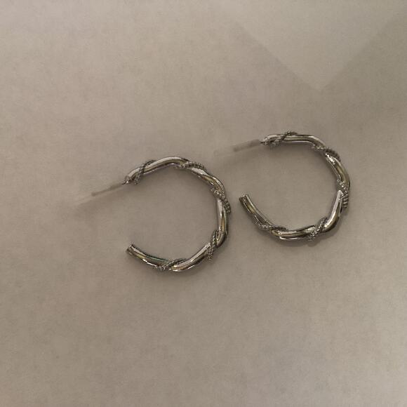 4156 NWOP 1 1/4" Silvertone Rope Wire Wrapped Hoop Earrings - Picture 2 of 3